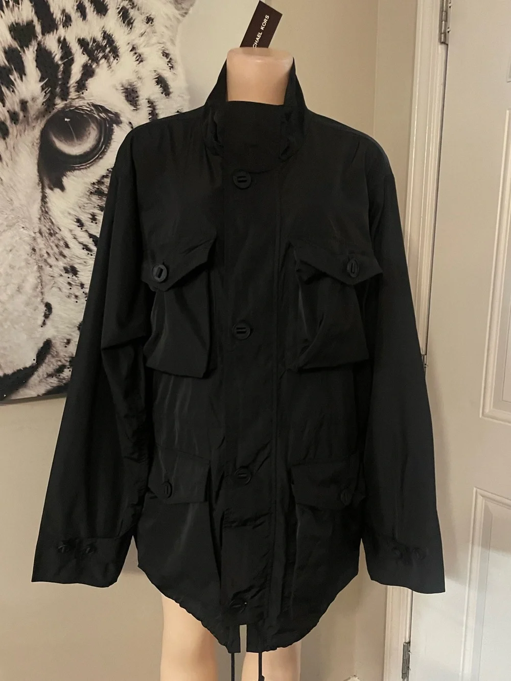 New Michael Kors Black Men's multi pocket Utility Field Jacket military size XL